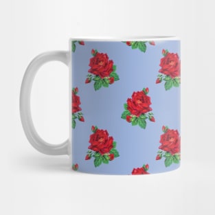 Red vintage roses on sky blue Mug